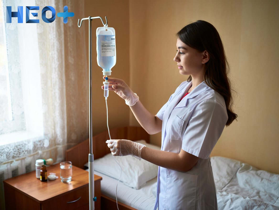 медсестра устанавливает капельницу